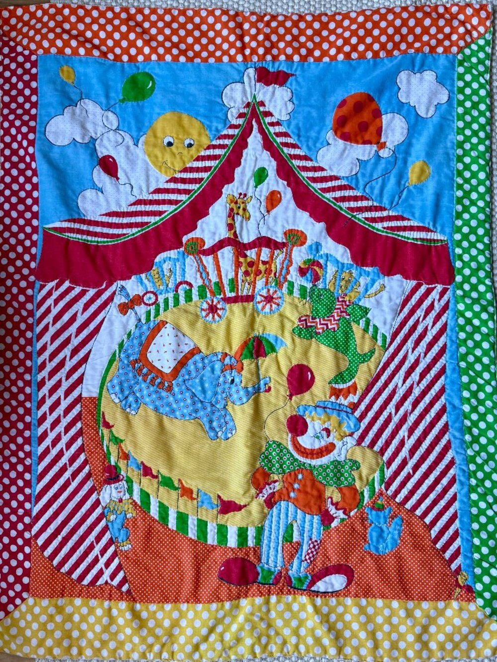 Vintage Circus Clown Colorful Children’s Quilt | Whimsical Patchwork Blanket